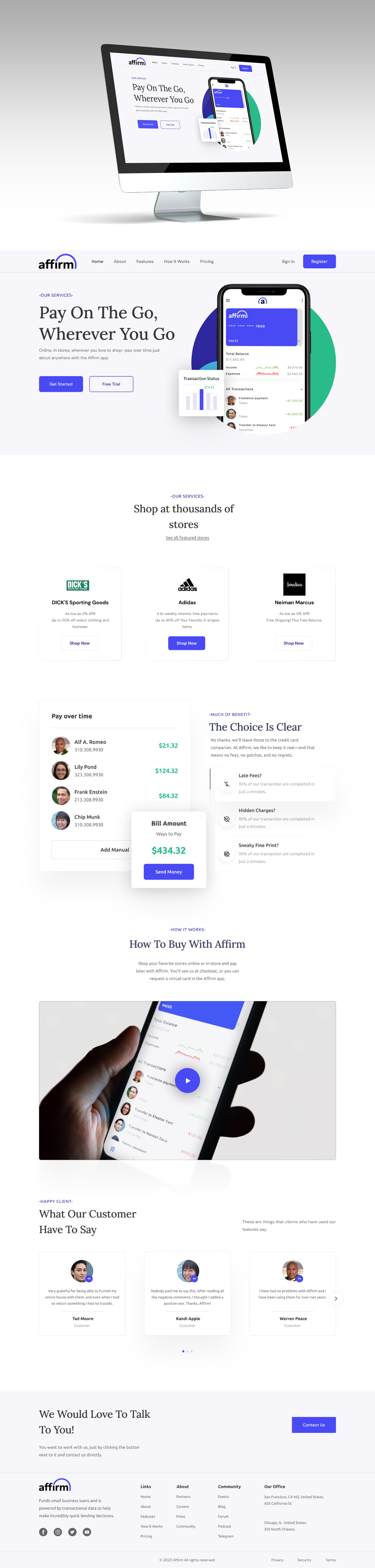 Affirm website and landing pages
